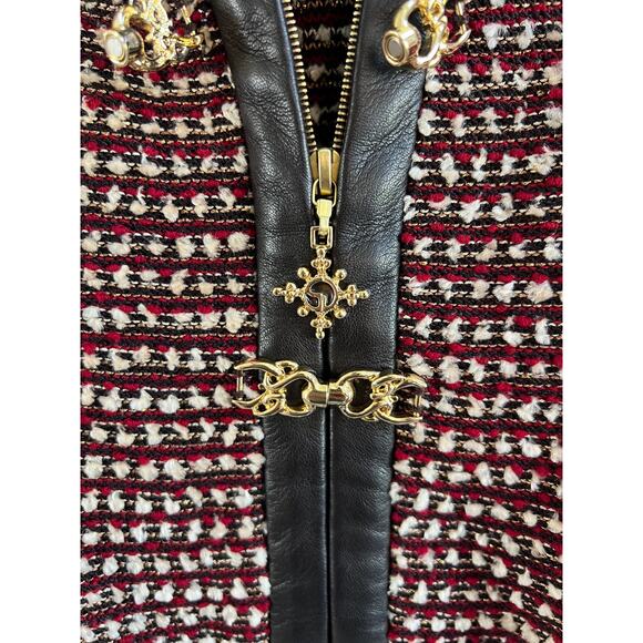 St. John Collection Vintage Women’s Red Brown Gold Tweed Knit Zip Blazer size 2 - Picture 5 of 13